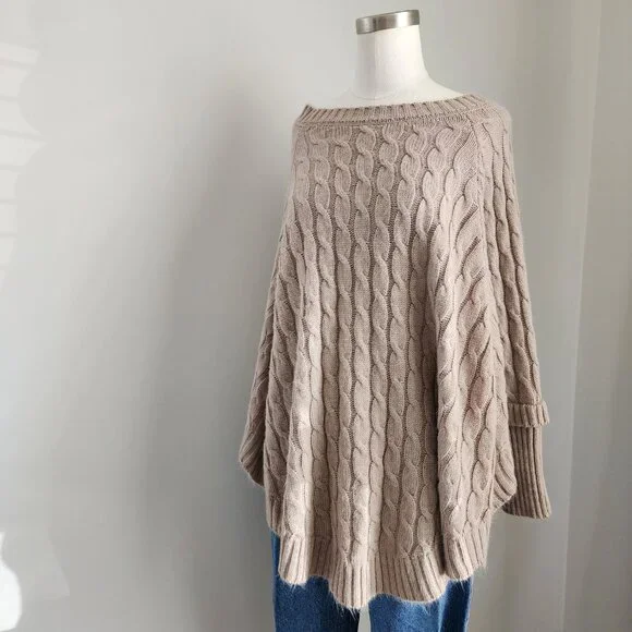 Cozy Chic Cable Knit Sweater Poncho - Picture 3 of 14